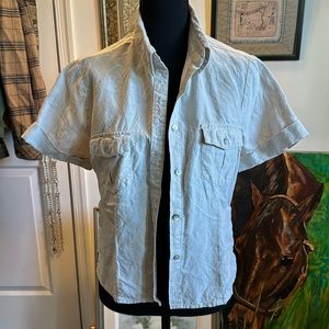 St. John’s Bay 100% Linen Button Up Short Sleeve Top Size M